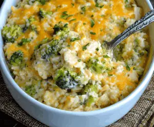 Creamy Chicken Broccoli Rice Cheese Casserole