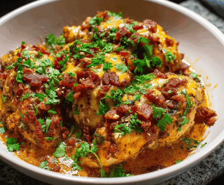 Creamy keto crack chicken served in a bowl with shredded cheese and bacon bits, perfect for low-carb, high-protein meals.