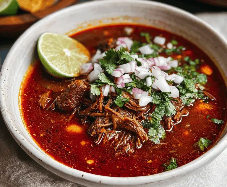 Delicious Mexican Birria served with rich beef broth, garnished with fresh cilantro and lime slices, perfect for dipping and savoring.