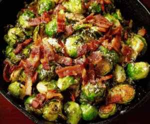 Crispy bacon-wrapped Brussels sprouts roasted to perfection with a golden-brown exterior and savory flavor
