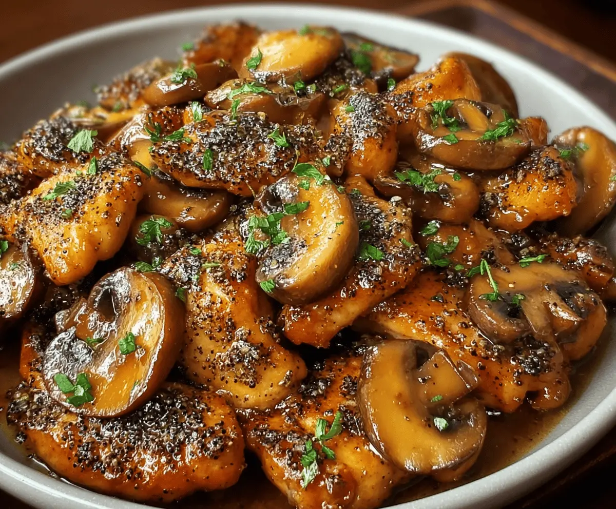 Delicious Black Pepper Chicken with Mushrooms on a plate, showcasing a savory Asian-inspired dish.