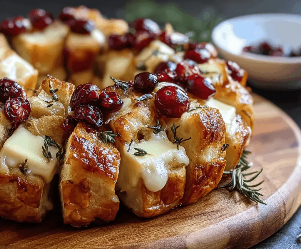 Delicious Cranberry Brie Pull-Apart Bread Bites with fresh cranberries and melted brie cheese