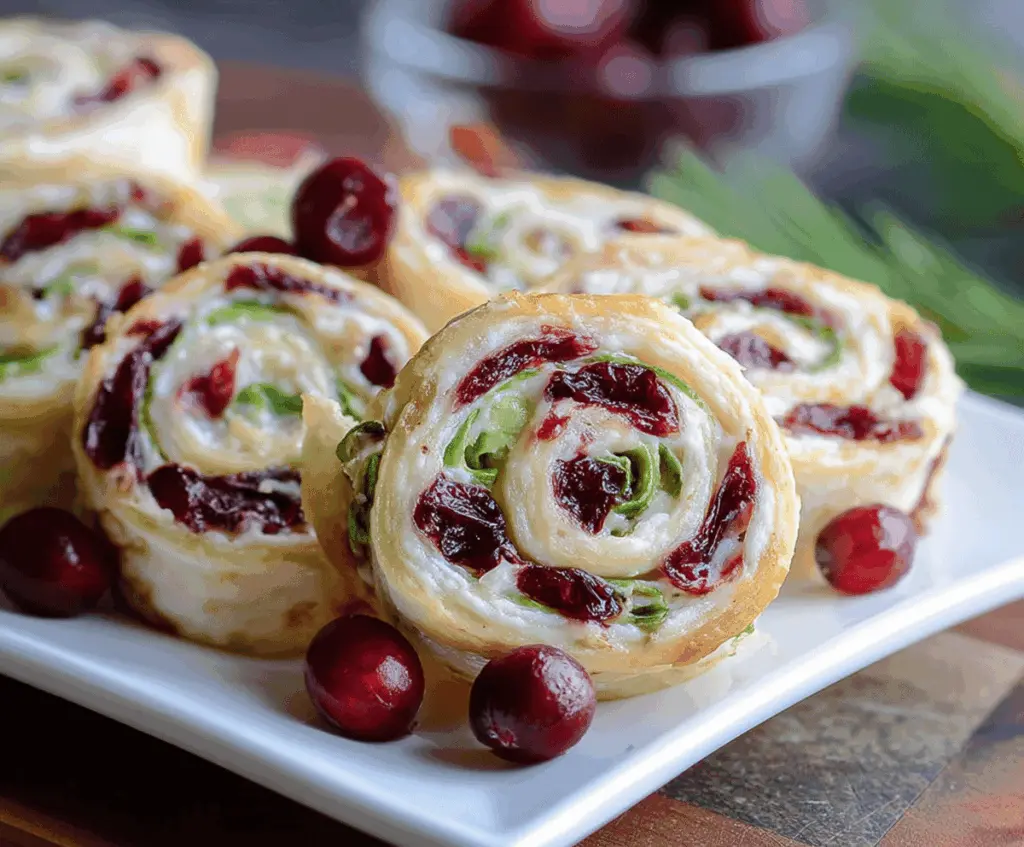 Festive Christmas Cranberry Pinwheels with vibrant red and green ingredients for holiday celebration