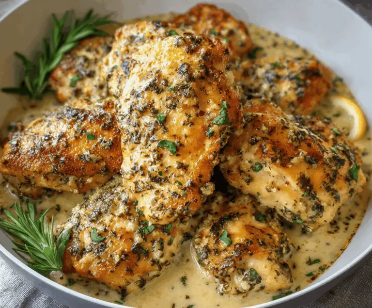 Delicious garlic parmesan chicken served on a plate with fresh herbs.