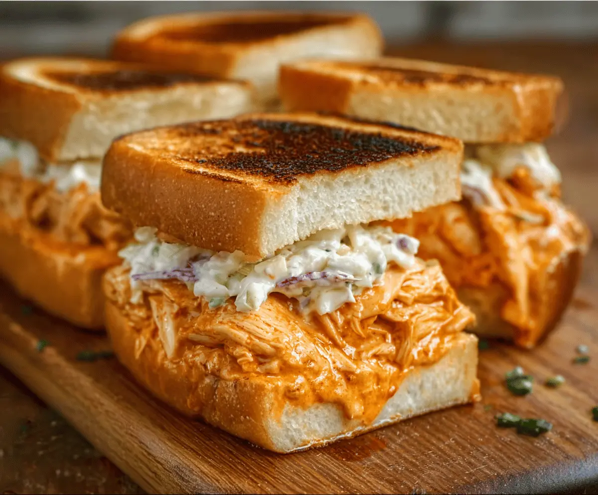 Delicious grilled buffalo chicken sandwiches topped with crunchy grinder slaw, served on fresh buns for a flavorful meal