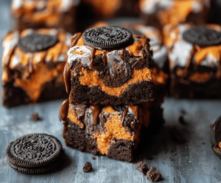 Delicious Halloween Oreo brownies topped with spooky candy decorations for a festive treat