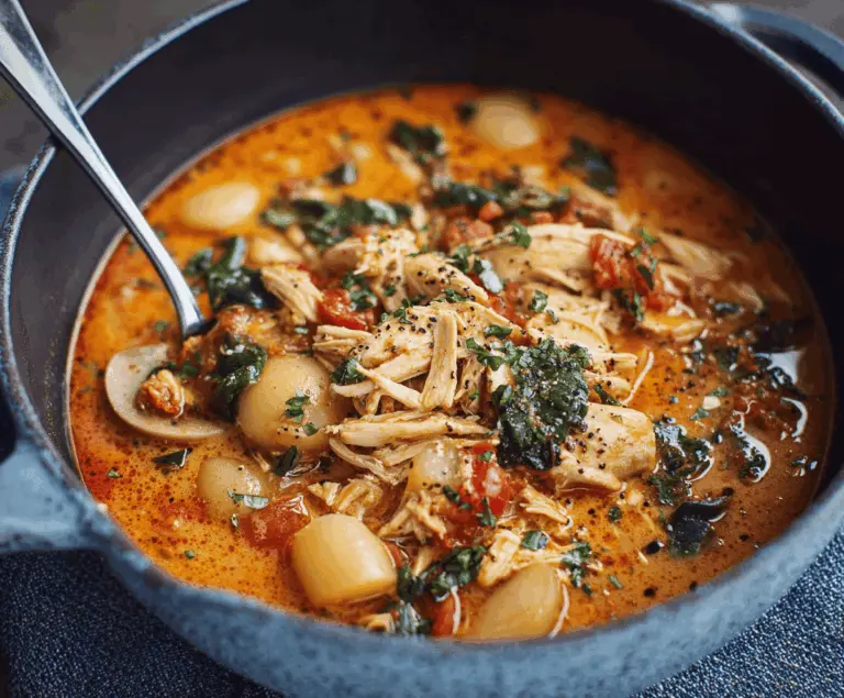 Creamy Marry Me Chicken Soup with tender chicken, fresh herbs, and a rich, savory broth in a bowl.