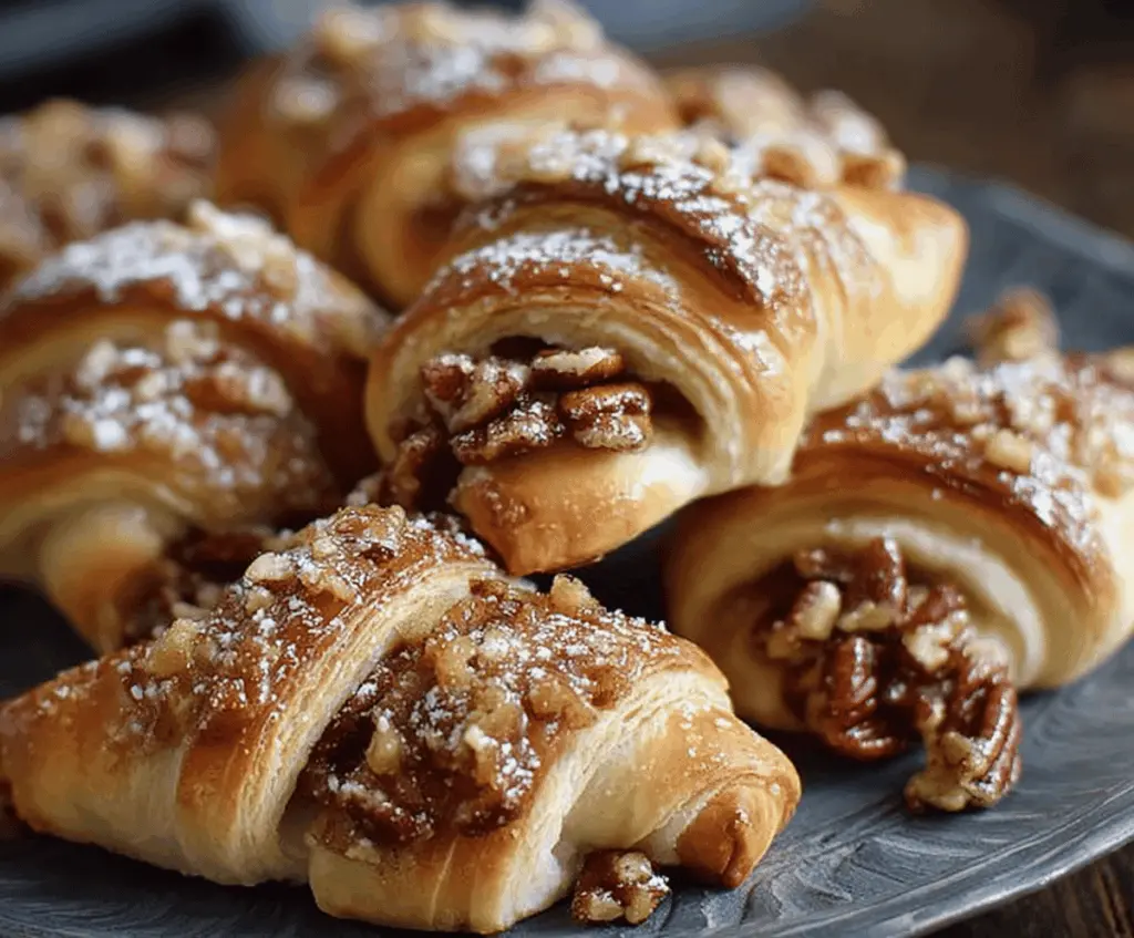Delicious Pecan Pie Crescent Rolls topped with caramelized pecans, perfect for dessert or holiday treats