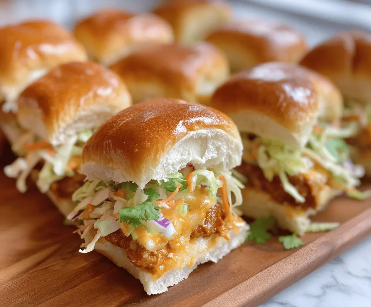 Delicious Bang Bang Chicken Sliders featuring crispy chicken, spicy sauce, and fresh bun buns.