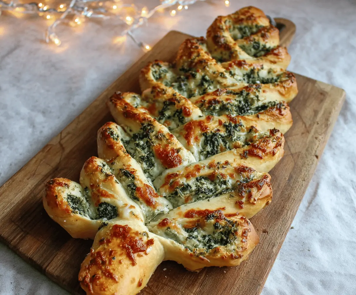 Festive Christmas Tree Spinach Dip Breadsticks arranged for holiday snacking