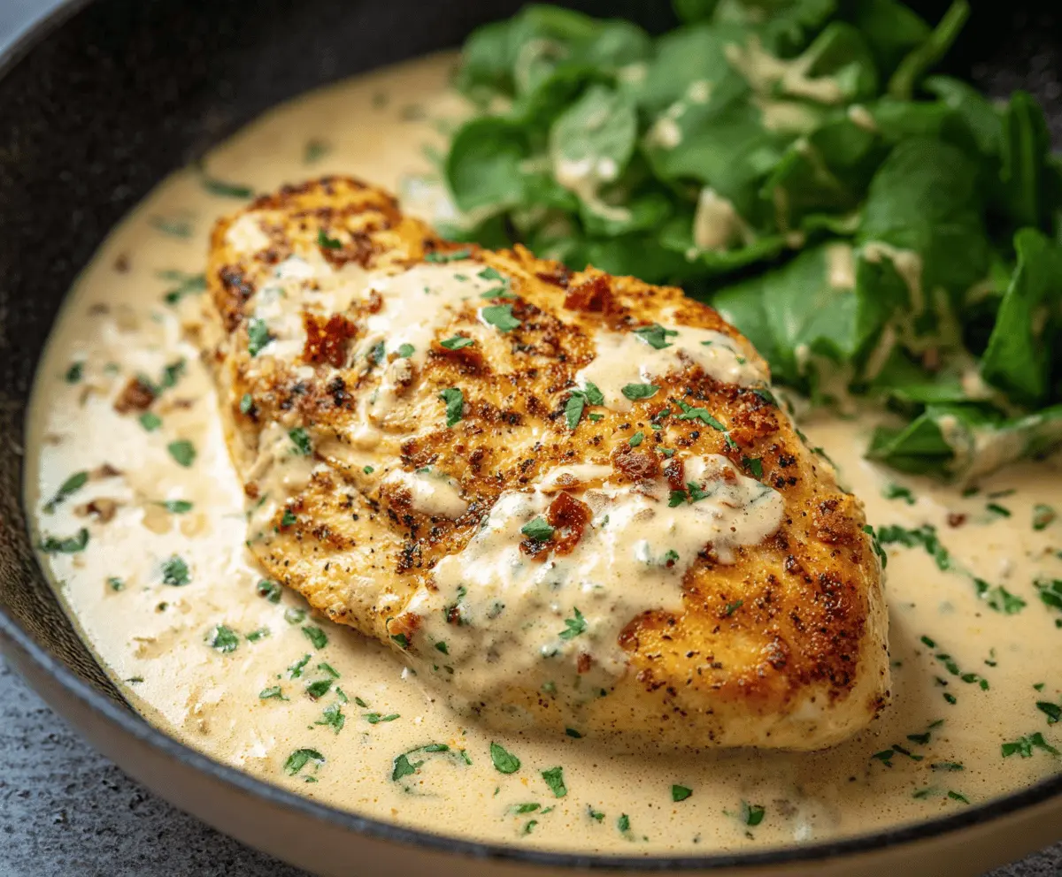 Cream Cheese Chicken dish served with fresh herbs and vegetables