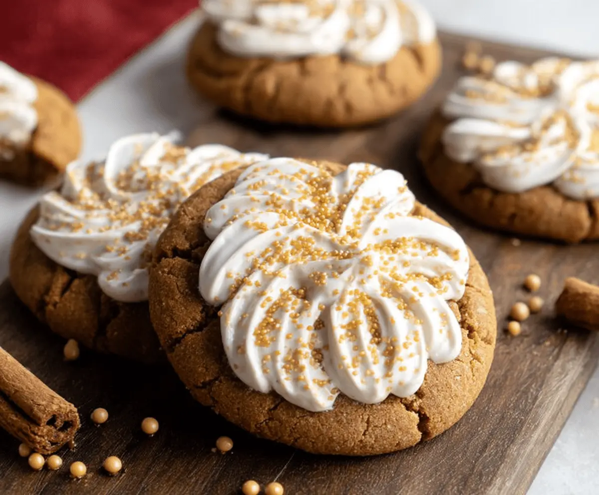 Delicious CRUMBL gingerbread cookies with a spicy, sweet aroma on a festive platter.