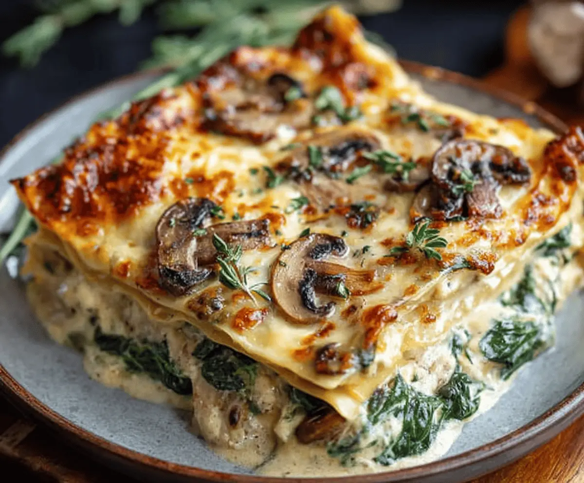 Easy Creamy Spinach Mushroom Lasagna