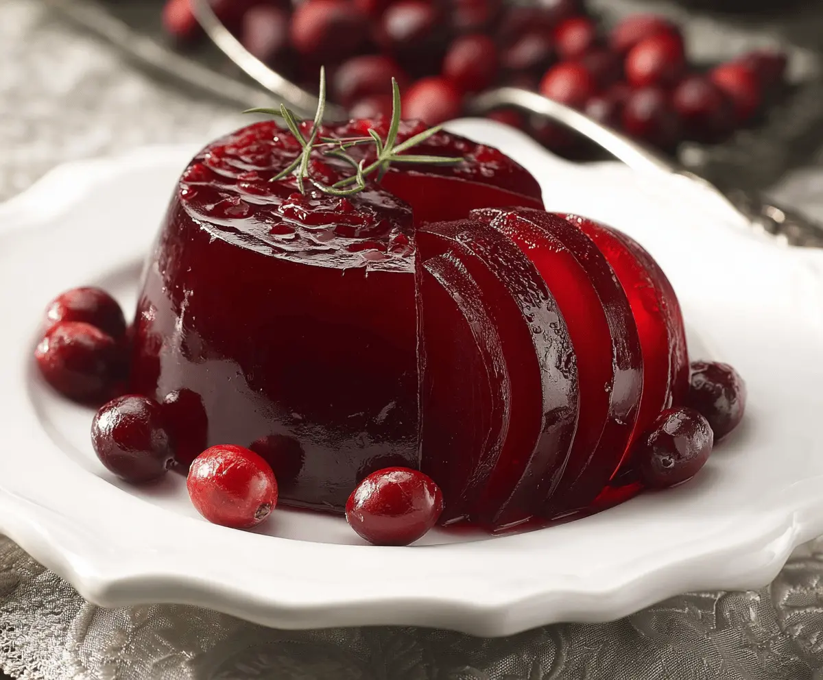 Homemade jellied cranberry sauce in a glass dish for a festive dinner.