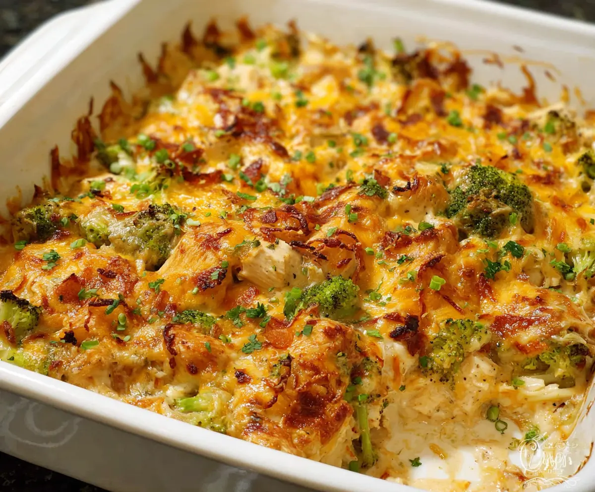 Delicious Low Carb Chicken Casserole baked with melted cheese and fresh vegetables.