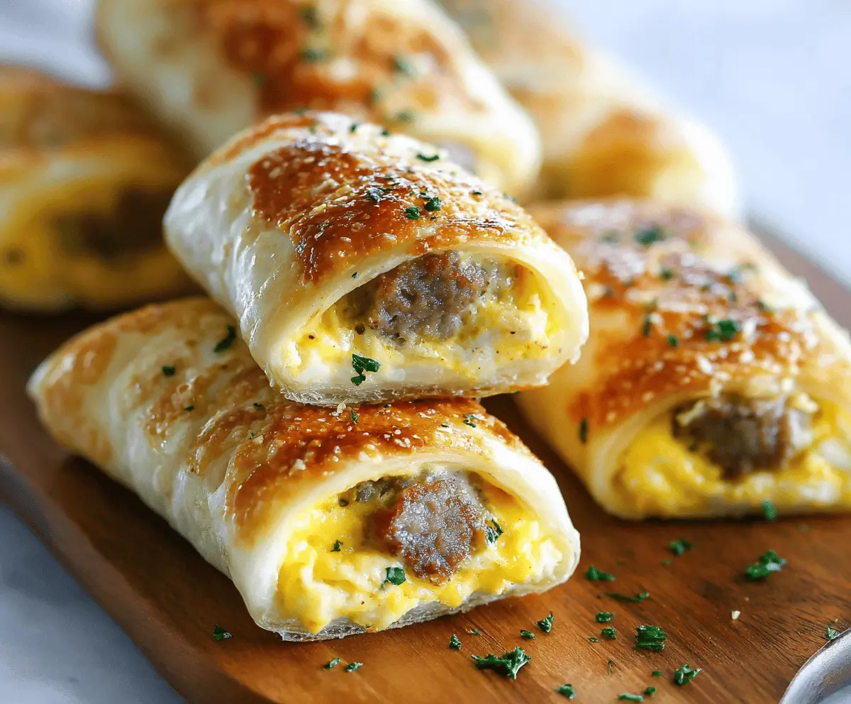 Delicious sausage egg breakfast roll-ups served on a plate, perfect for a quick morning meal.