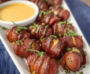 Savory Mustard Hasselback Kielbasa Bites
