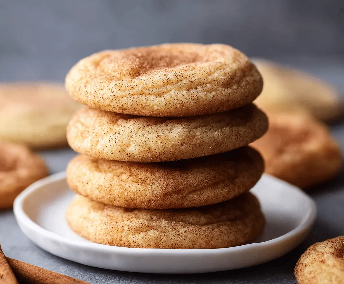 Delicious homemade Snickerdoodle cookies with cinnamon sugar coating on a rustic wooden table.