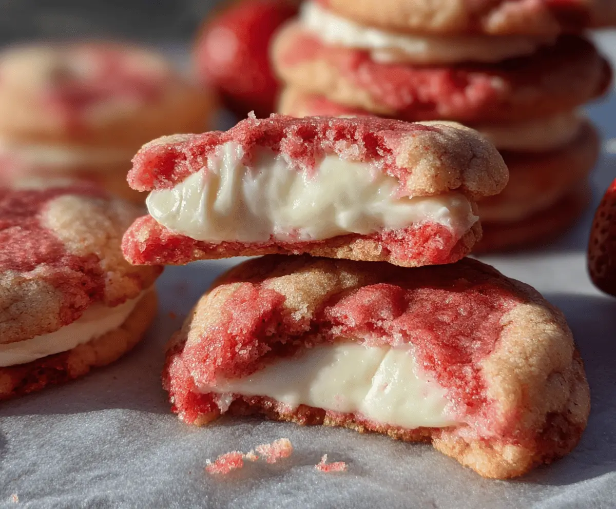 Delicious strawberry cheesecake stuffed cookies with fresh strawberries and creamy filling
