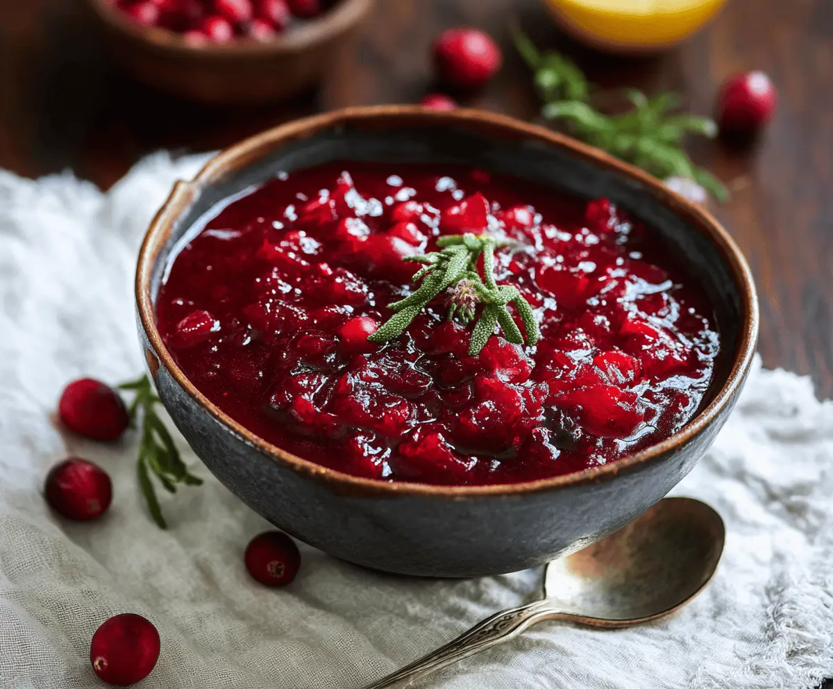 Delicious homemade Christmas cranberry sauce served in a festive bowl, perfect for holiday dinners.