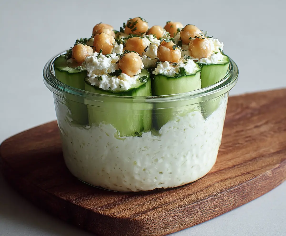 Delicious Cottage Cheese Cucumber Snack Cups garnished with herbs on a white plate.