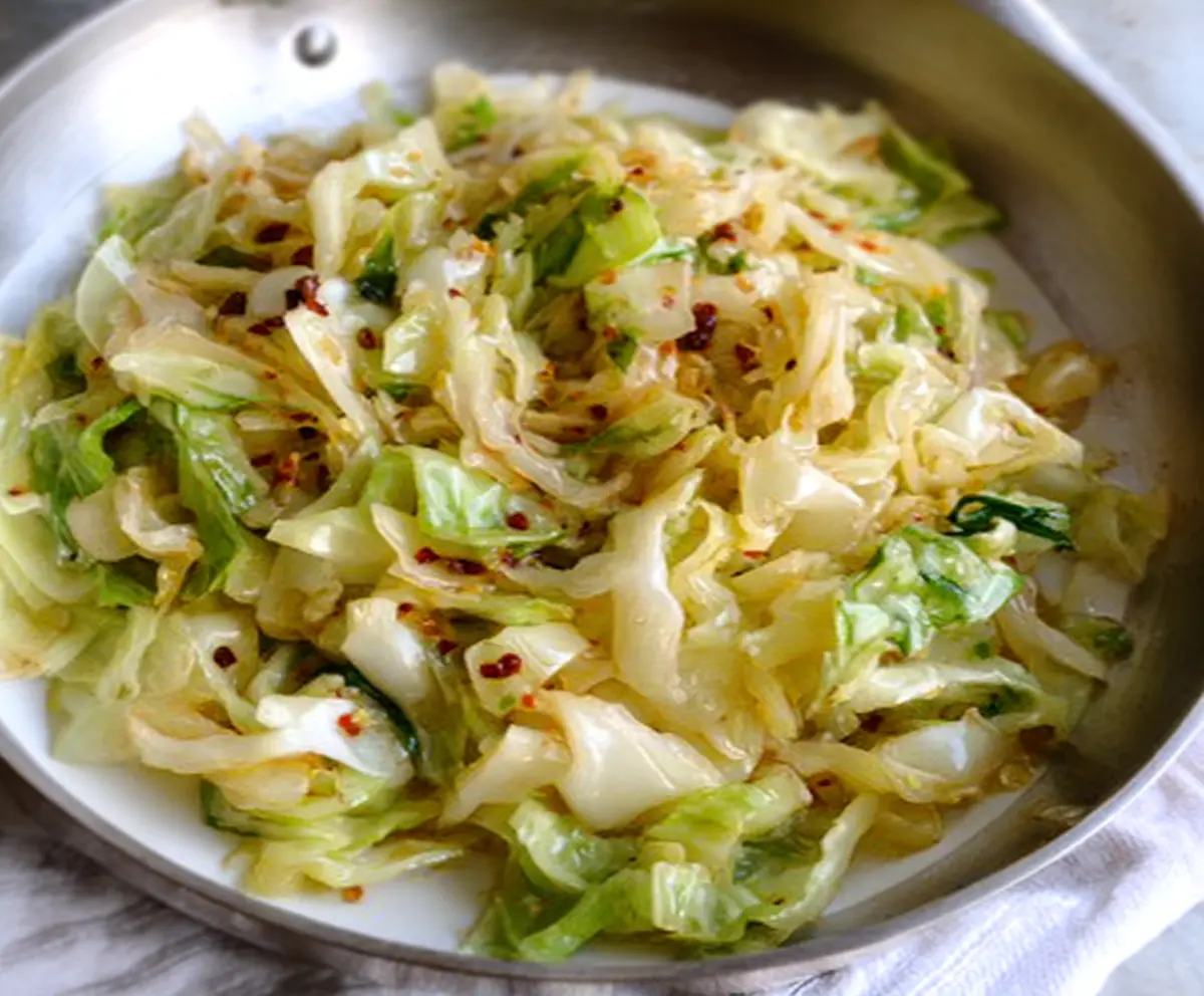 Delicious garlic butter sautéed cabbage served as a flavorful side dish.