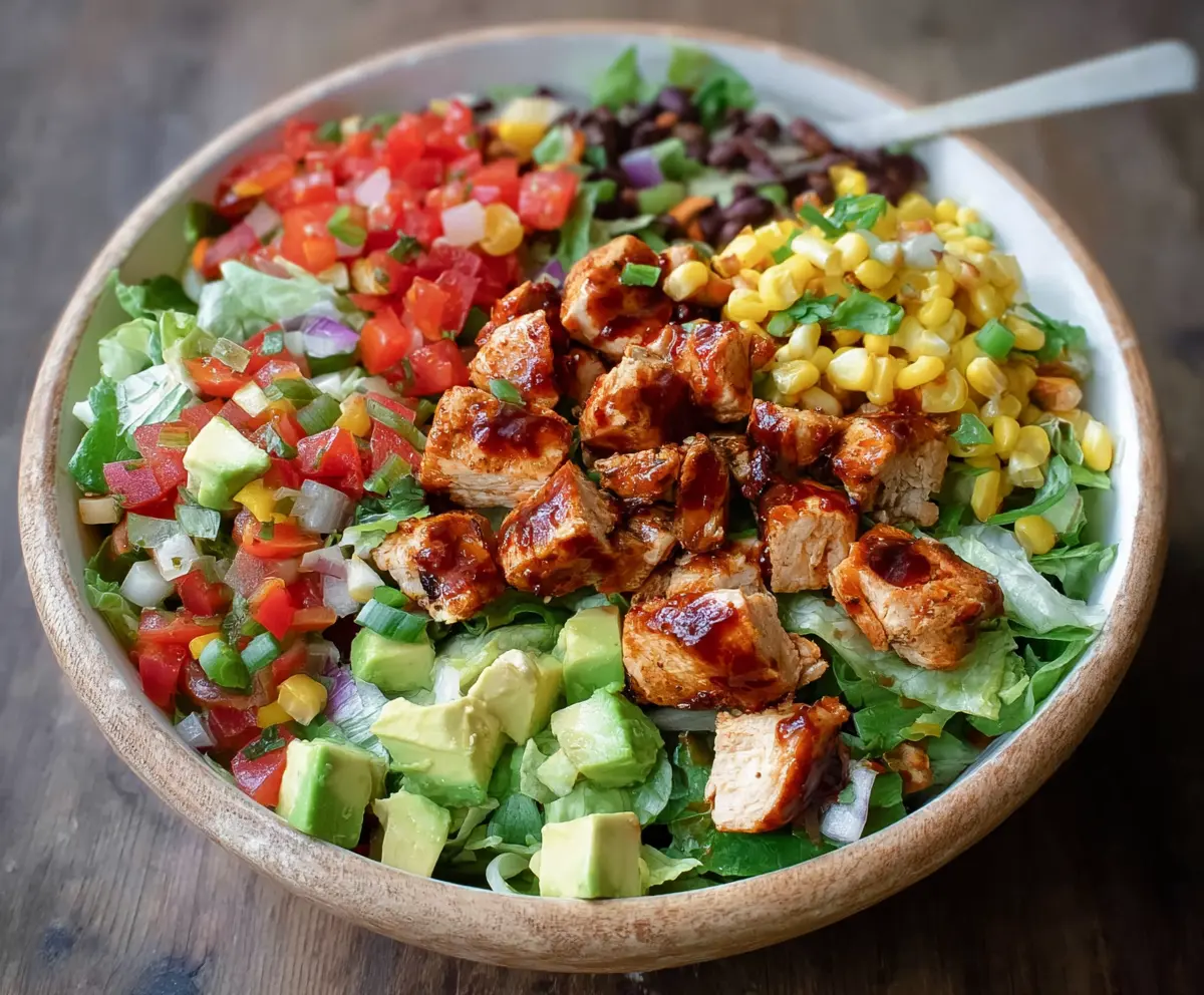 Healthy BBQ Chicken Chopped Salad with fresh vegetables and grilled chicken in a vibrant bowl