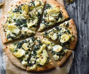 High Protein Spinach Artichoke Pizza