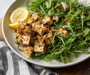 Lemon-Garlic Tofu with Arugula Salad
