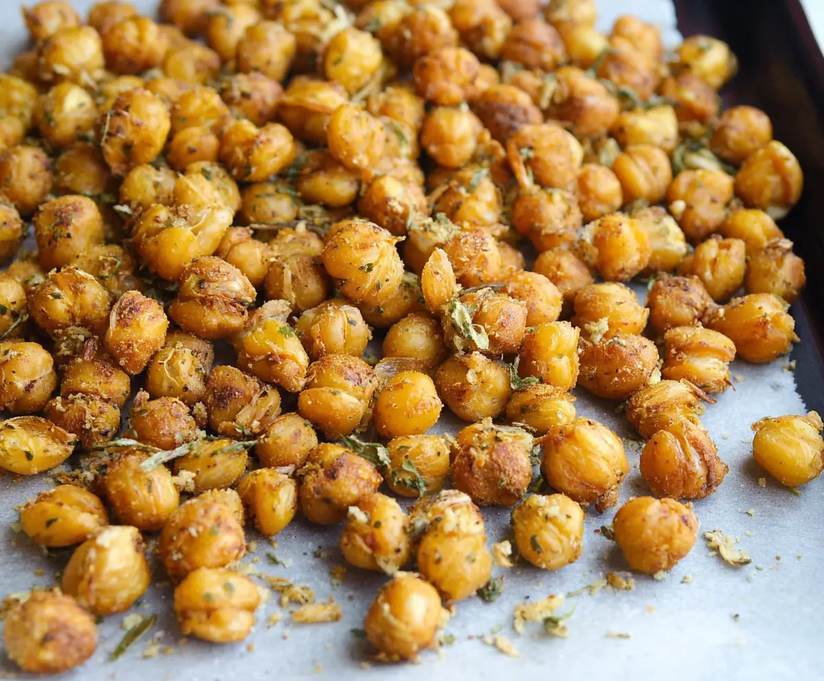 Crunchy ranch-flavored roasted chickpeas in a bowl, perfect for healthy snacking.