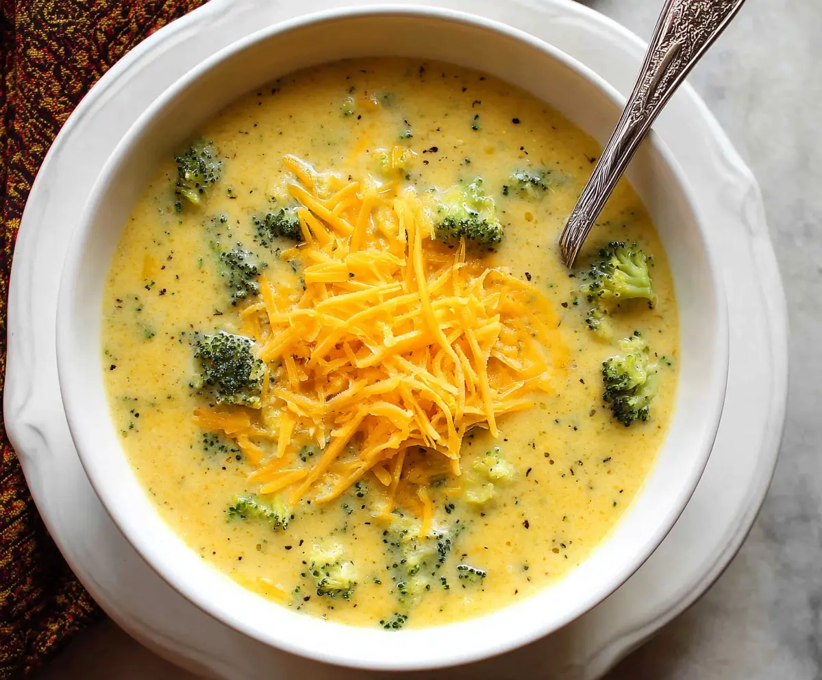 Delicious Savory Cheddar Broccoli Potato Stew in a bowl, highlighting fresh ingredients and creamy texture.