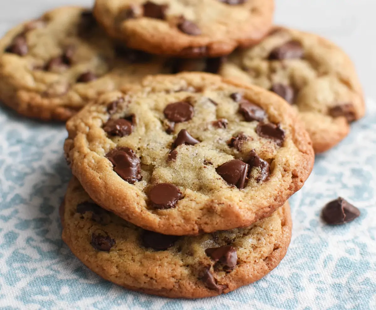 Delicious homemade sourdough discard chocolate chip cookies on a baking sheet.