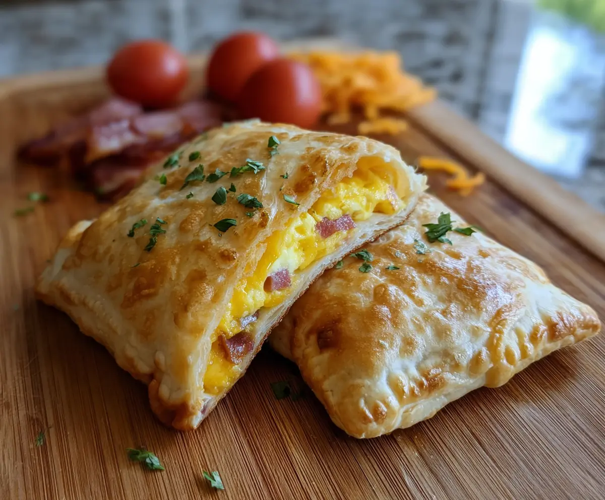 Delicious homemade breakfast pockets made with sourdough discard, filled with cheese and vegetables.