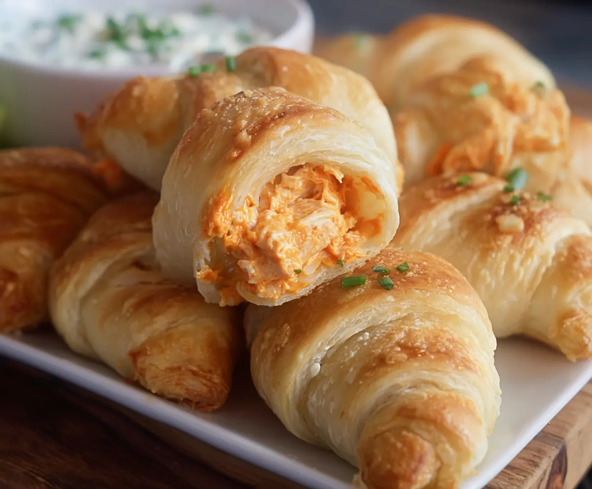 Delicious Buffalo Chicken Crescent Rolls with spicy buffalo sauce and flaky crescent dough