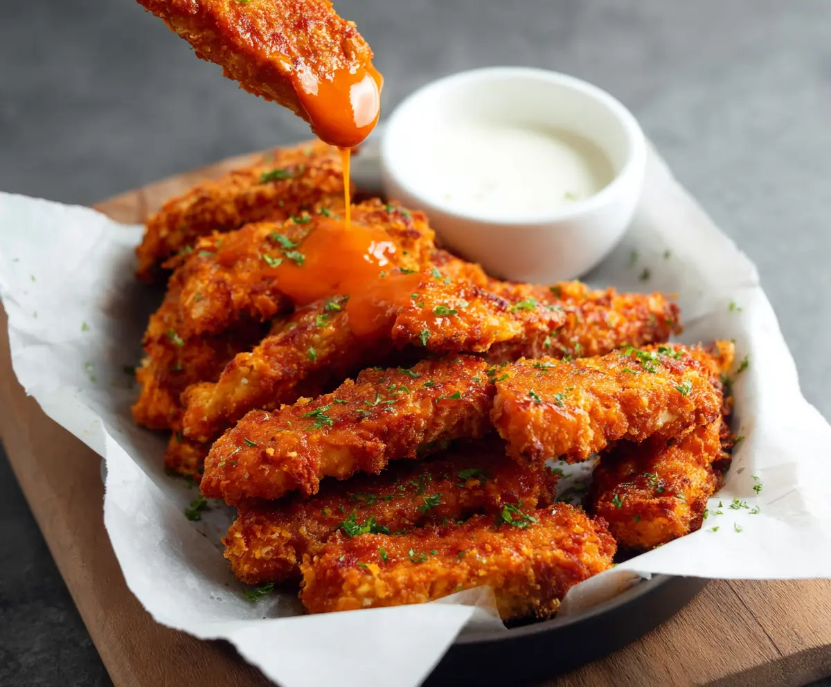 Crispy Buffalo Tofu Wings served with celery and blue cheese dressing on a plate.