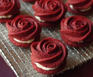 Red Velvet Rose Sandwich Cookies