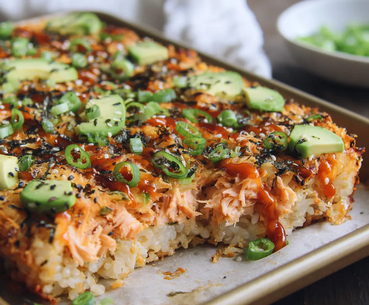 Easy Spicy Salmon Sushi Bake