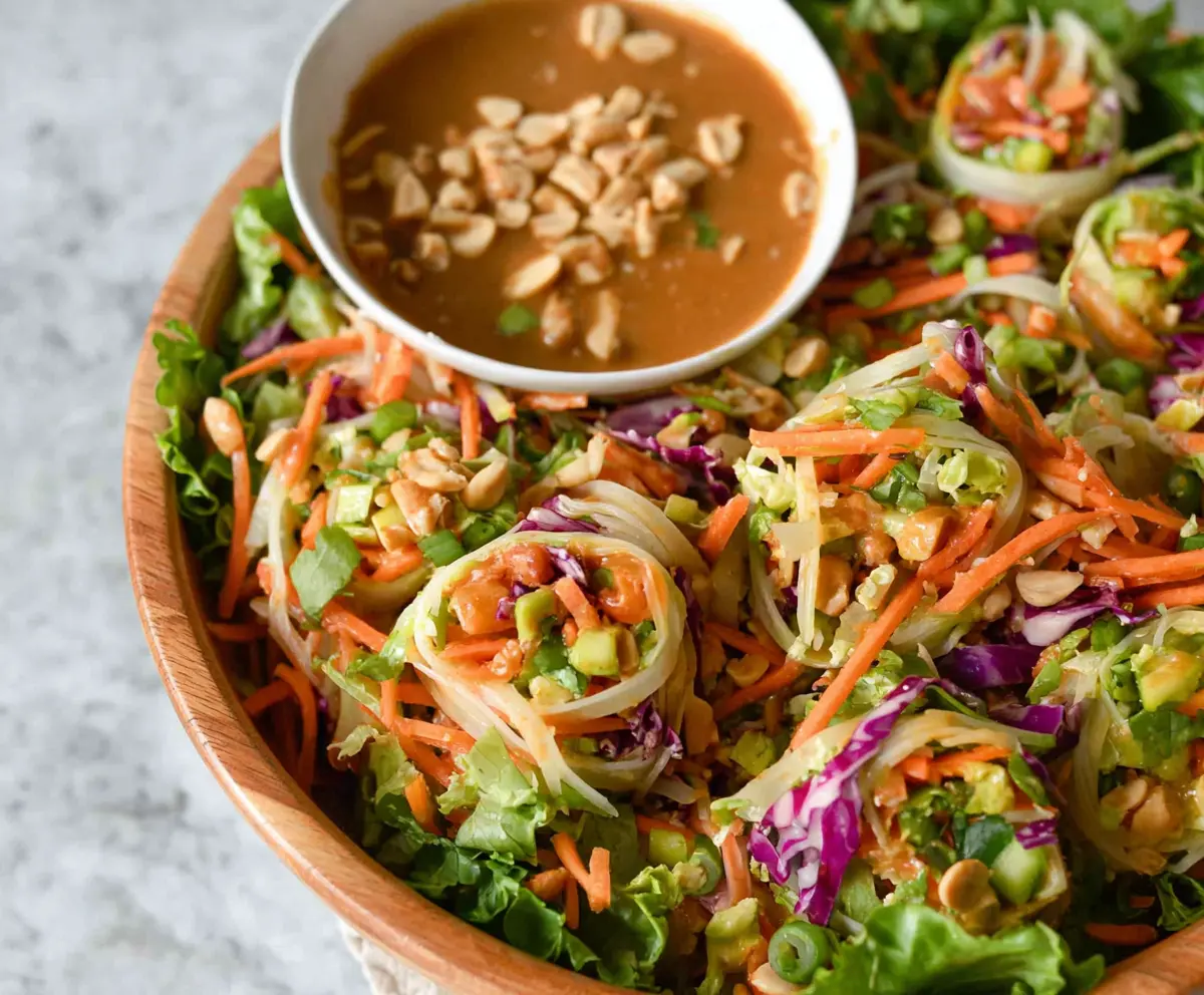 Fresh Spring Roll Salad with Peanut Sauce - Light and Healthy Vietnamese Inspired Dish