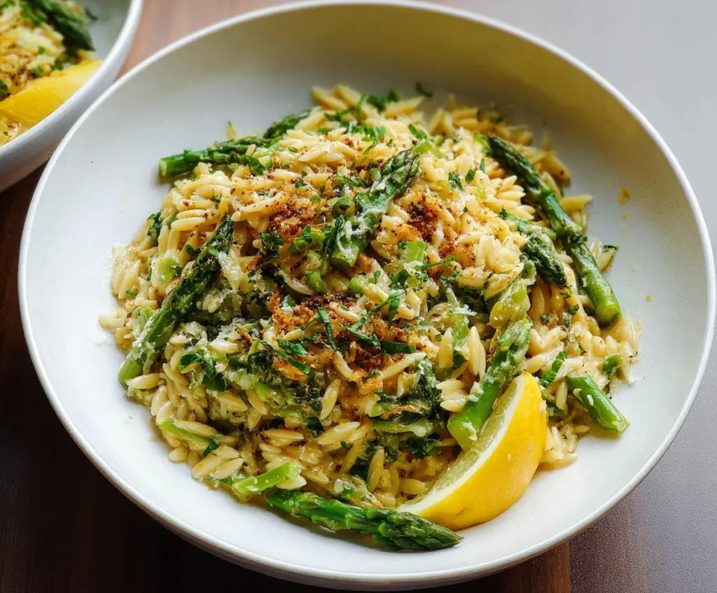 Creamy Lemon Garlic Orzo with Asparagus