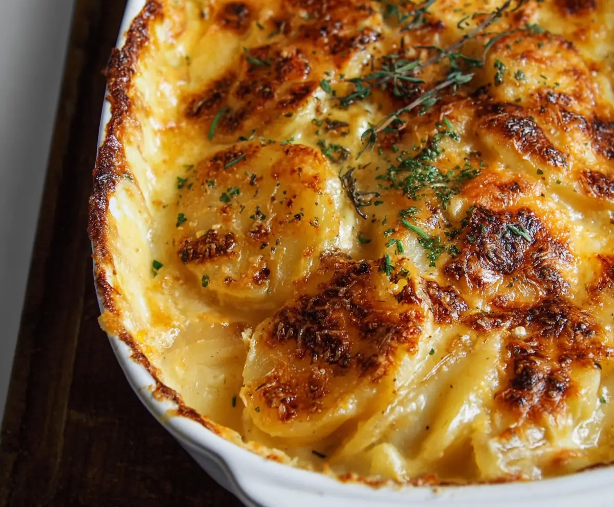 Creamy and cheesy Au Gratin potatoes prepared by Dad, perfect for family dinners.