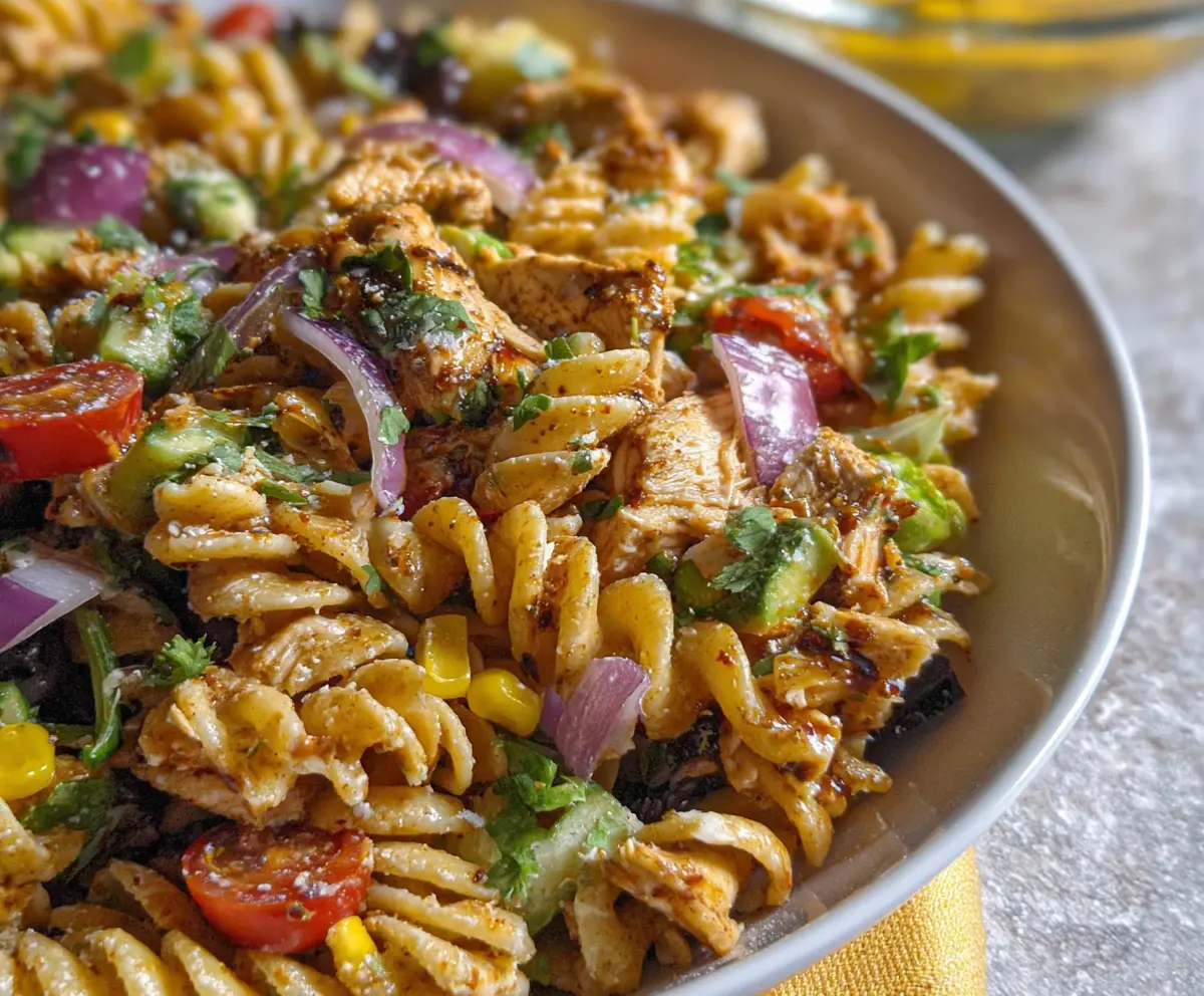 High Protein BBQ Chicken Pasta Salad