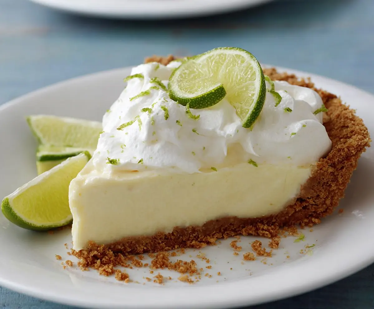 Delicious Key Lime Pie with a Graham Cracker Crust and Fresh Lime Garnish
