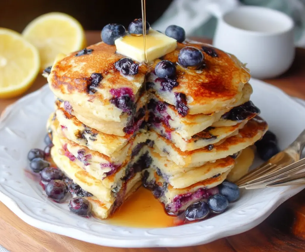 Lemon Blueberry Sourdough Pancakes