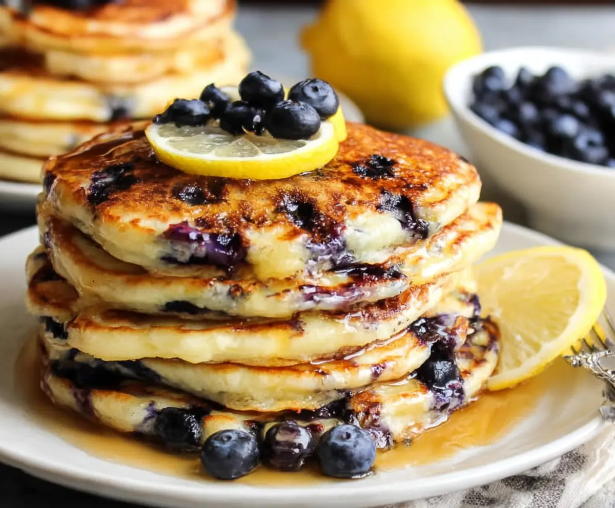 Easy Lemon Blueberry Sourdough Pancakes