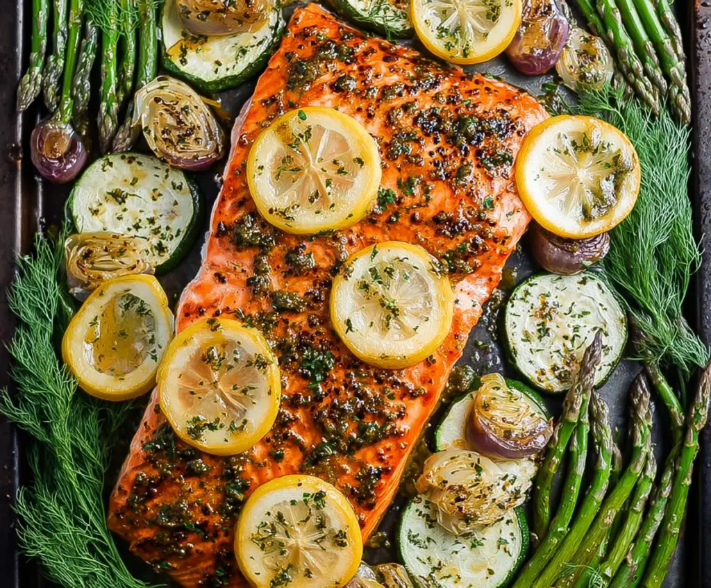 Sheet Pan Honey Mustard Salmon with Spring Veggies