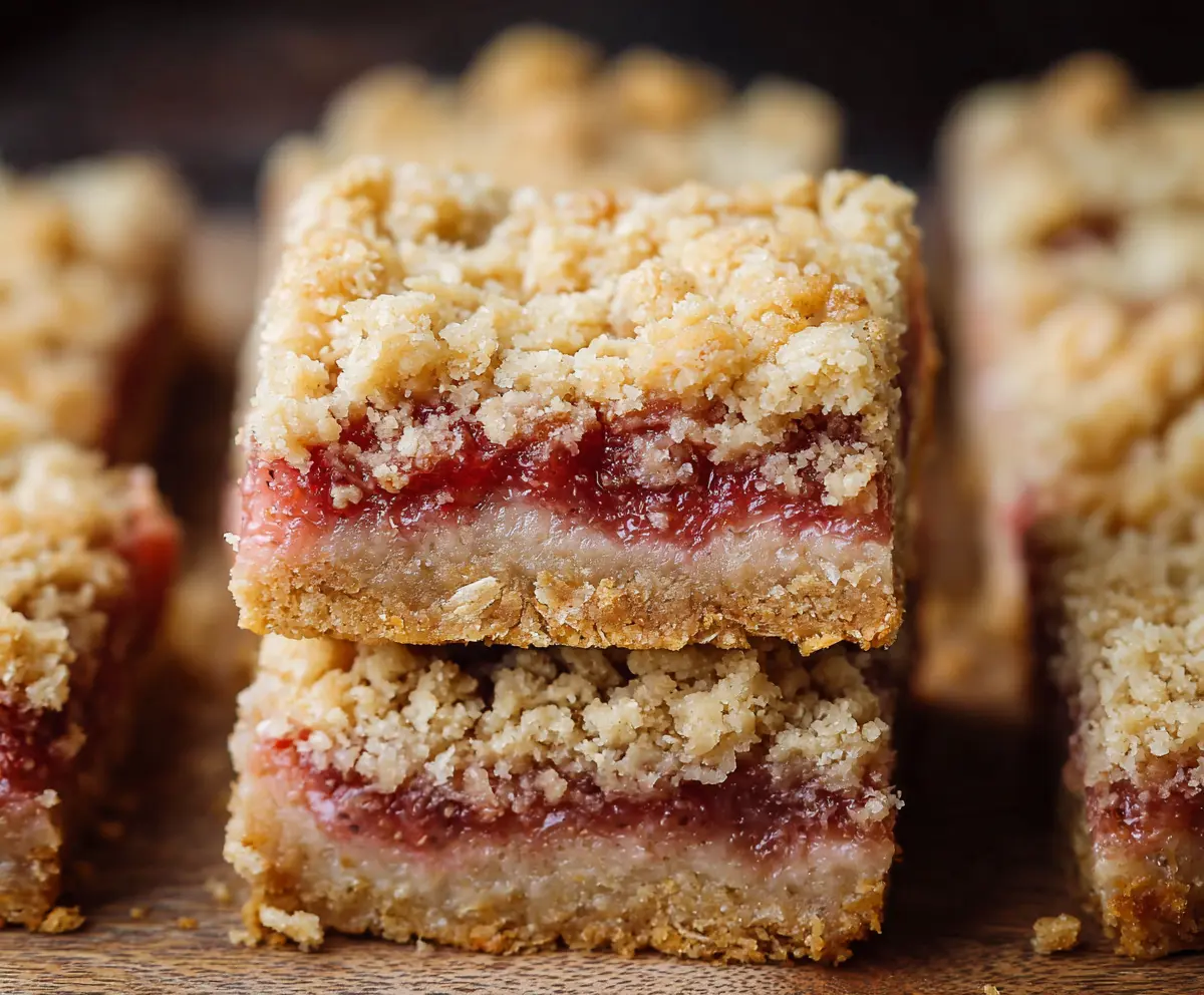 Delicious Strawberry Rhubarb Crumble Bars with a golden crust and fruity filling