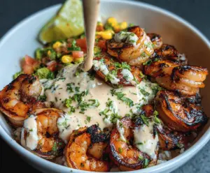 Grilled Shrimp Bowl Recipe with Creamy Garlic Sauce and Seafood Dishes