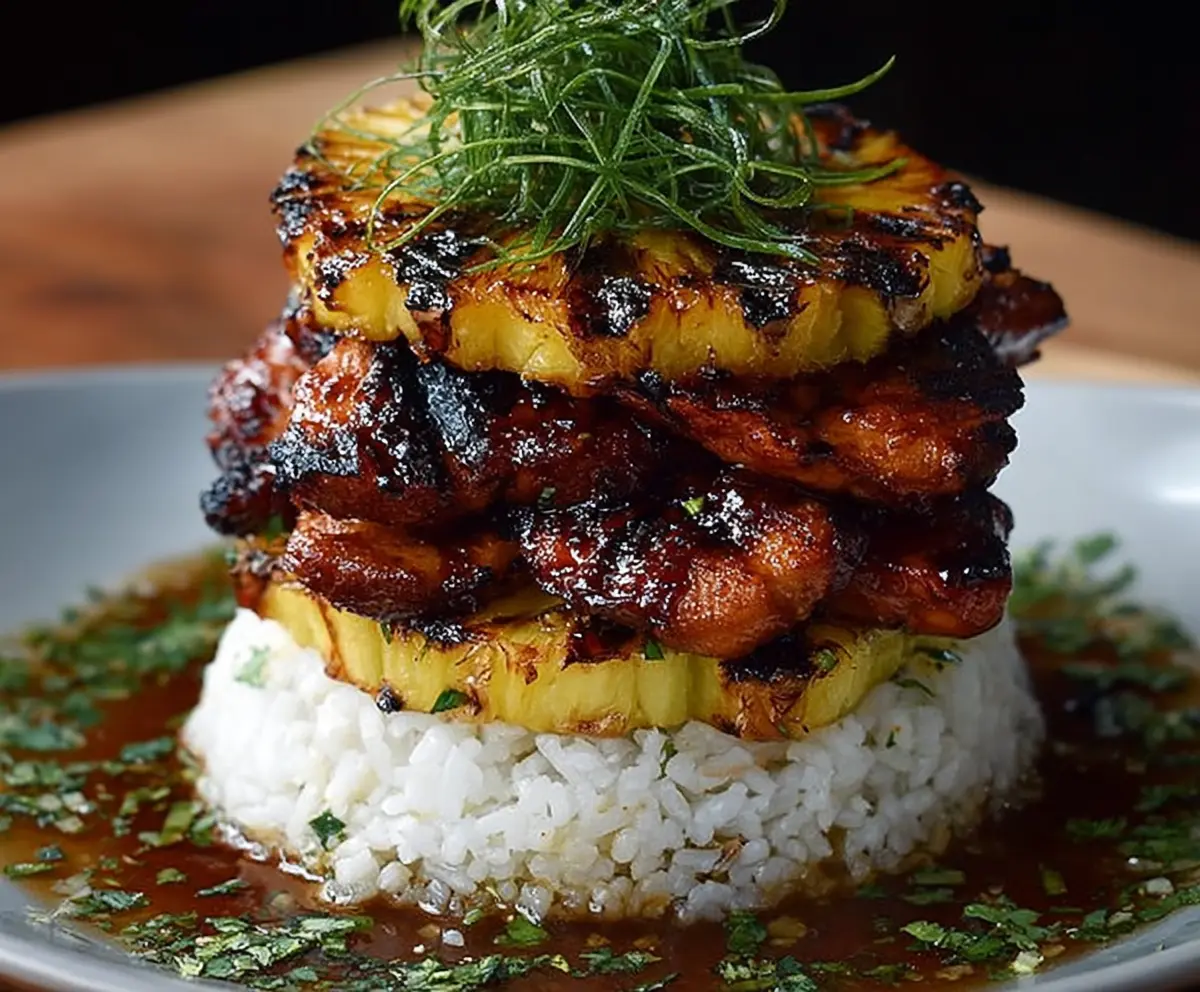 Easy Hawaiian Huli Huli Chicken Stack