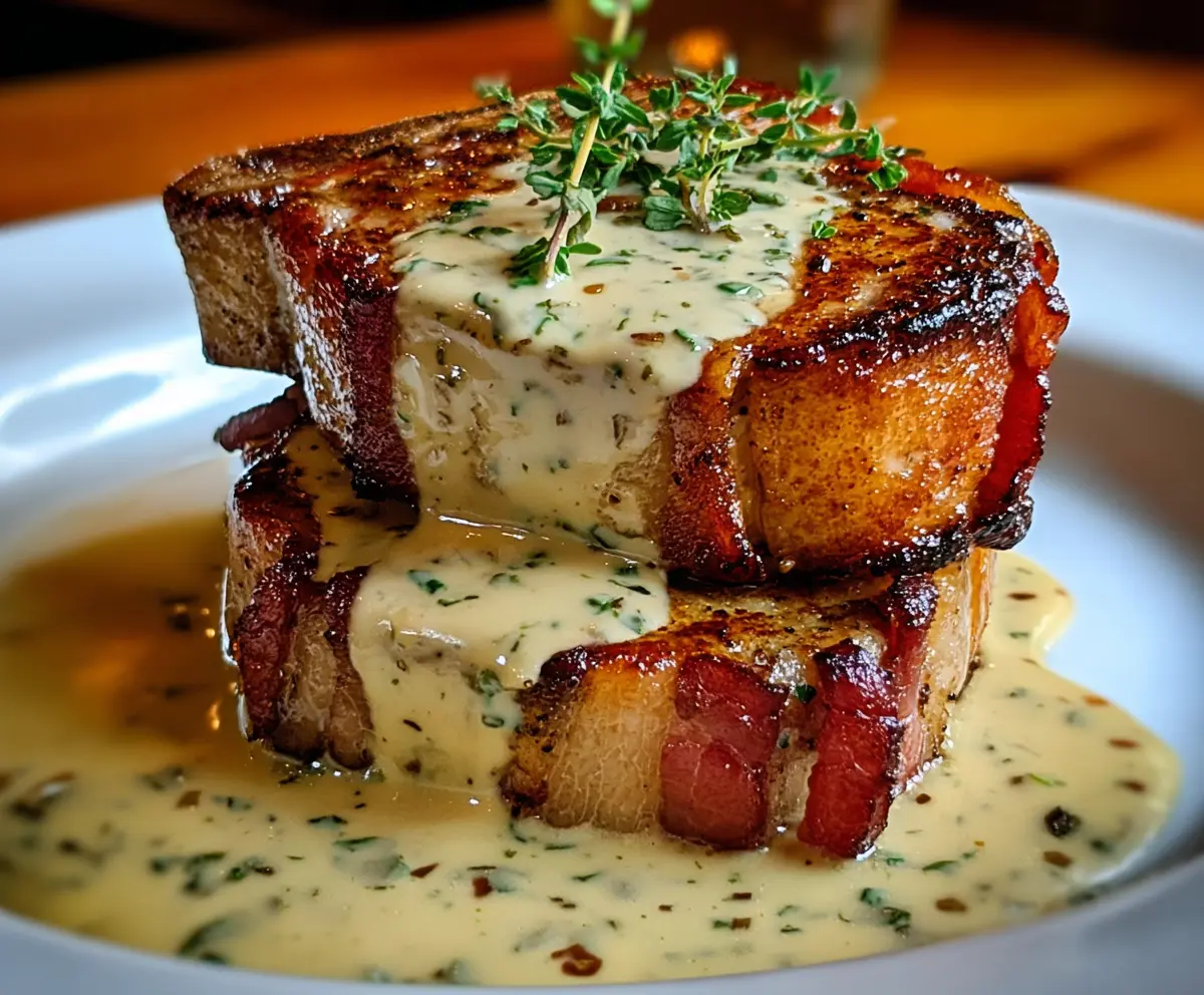 Maple Bacon Pork Chops with Creamy Dijon Sauce