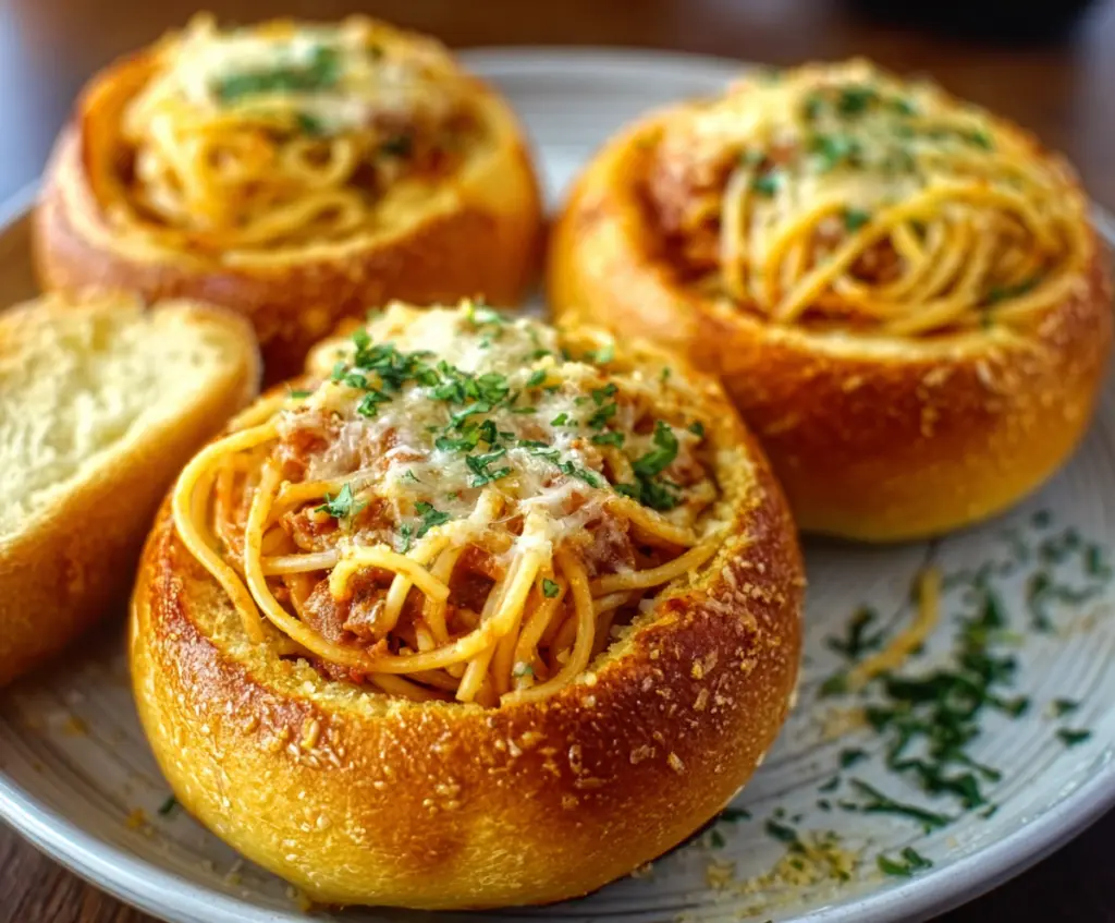 Spaghetti Garlic Bread Bowls